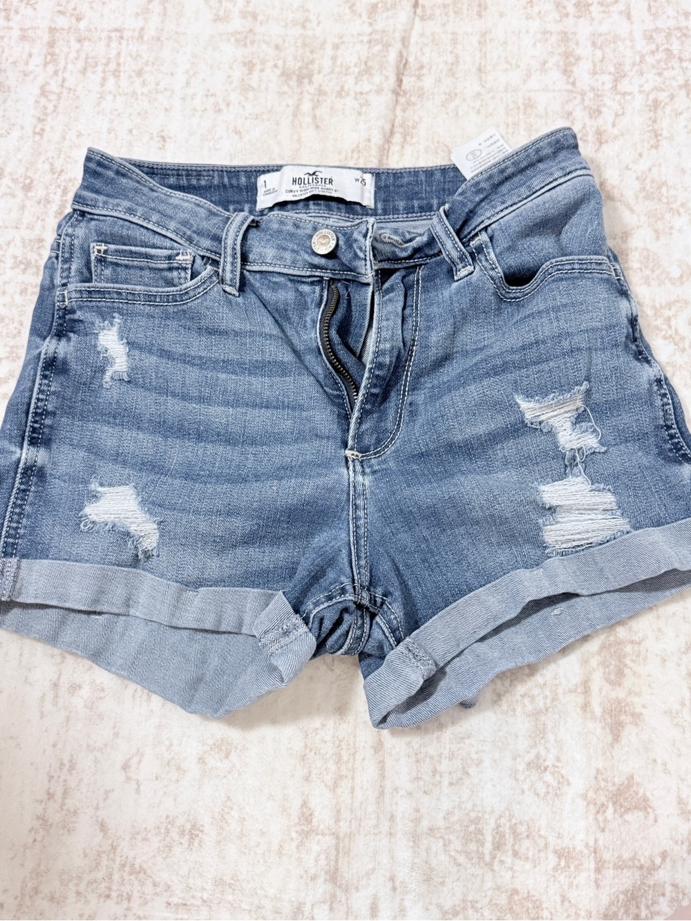 Hollister Light Blue Distressed Rolled Cuff Denim Shorts